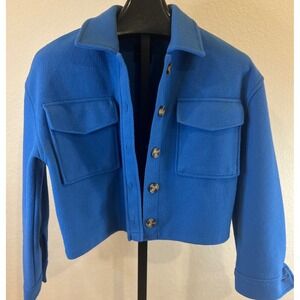 LOVE TREE Royal Blue Button Front Cropped Shacket Jacket Size S